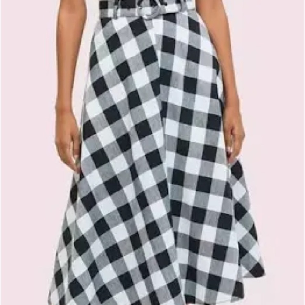 NWOT Kate Spade  Black and White Gingham Circle Skirt with belt’s with black